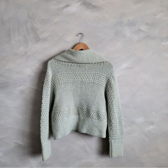 Tyler Boe Icy Blue Wool Blend Sweater Size Large Shimmer Cowl Neck Sequin - Picture 12 of 13